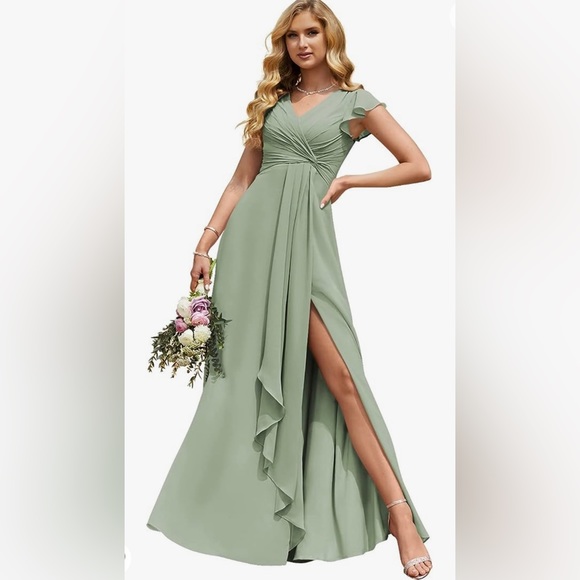 green emerald velvet dress Sage Button-Front Long Sleeve Empire Waist Dress main image 0